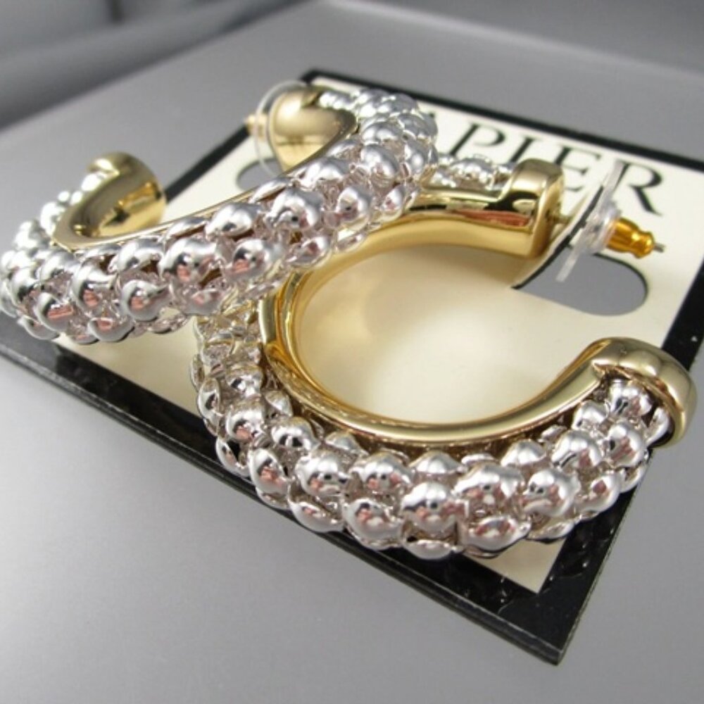 NAPIER Mod/Contemporary Two-Tone Popcorn Textured Bold Hoop Earrings**NEW! - Picture 3 of 3